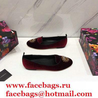 Dolce  &  Gabbana Velvet Devotion Loafers Slippers Burgundy 2021